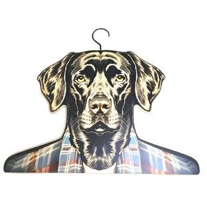 Black Lab Dog Wooden Clothes Hanger Plaid Hunting Cabin Decor